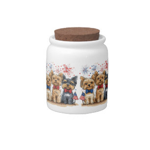 Happy 4th Of July Yorkshire Terrier Dogs Candy Jar
