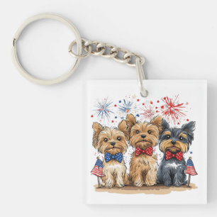 Happy 4th Of July Yorkshire Terrier Dogs Keychain