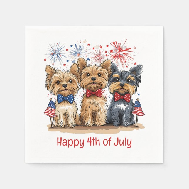 Happy 4th Of July Yorkshire Terrier Dogs Napkins (Front)