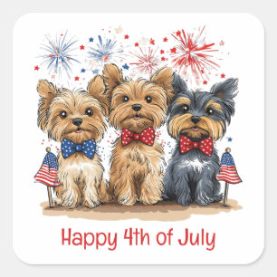 Happy 4th Of July Yorkshire Terrier Dogs Square Sticker