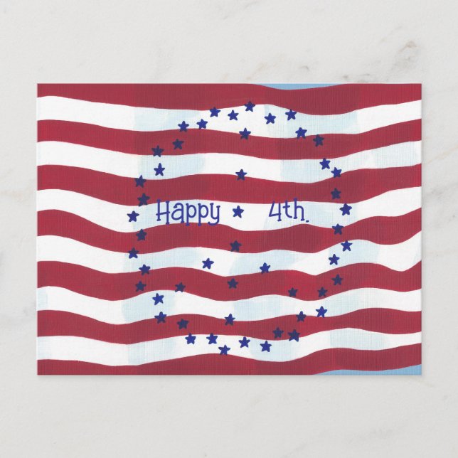 Happy 4th on Peace Sign Flag Postcards (Front)