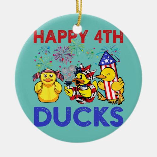 Happy 4th Rubber Duck Patriotic USA 4th Of July  Ceramic Ornament