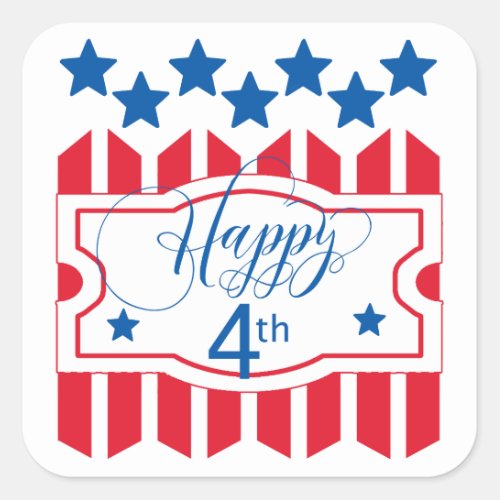 Happy 4th Stars and Stripes ID138 Square Sticker