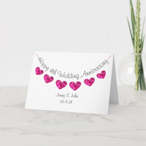 Happy 4th Wedding Anniversary flower heart bunting Card