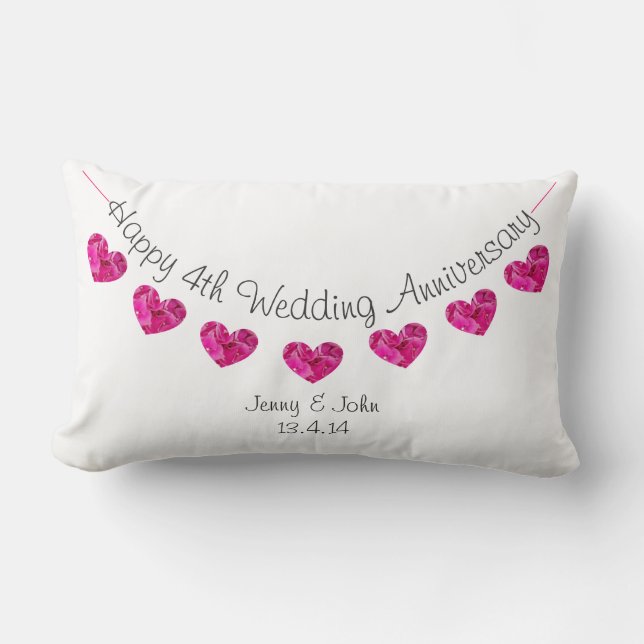 Happy 4th Wedding Anniversary flower heart bunting Lumbar Pillow (Front)