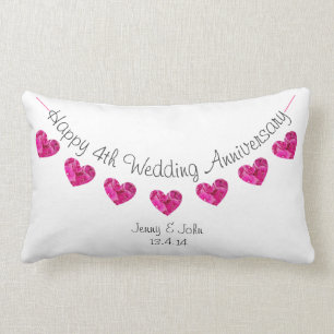 Happy 4th Wedding Anniversary flower heart bunting Lumbar Pillow