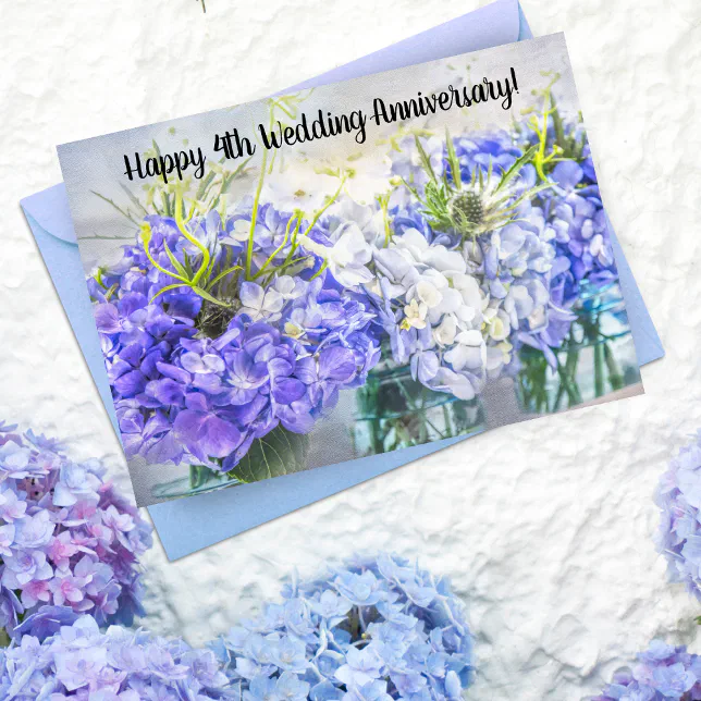 Happy 4th Wedding Anniversary Hydrangeas Card | Zazzle