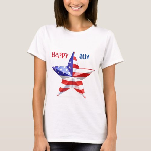 Happy 4th with Flag Star Basic Womenâs T_Shirt