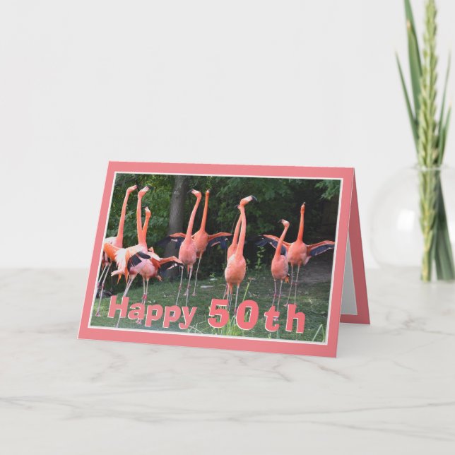 Happy 50 Flamingo Birthday Card (Front)
