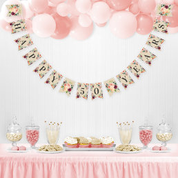 Happy 50 Years Rustic Pink Fall Floral Anniversary Bunting Flags