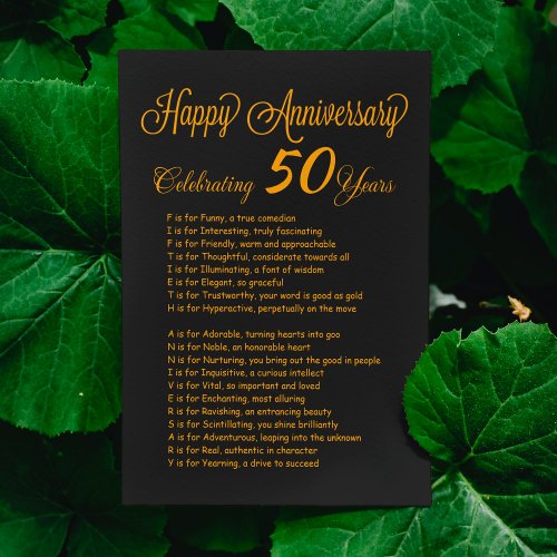 Happy 50th Anniversary Acrostic Poem Greeting Card