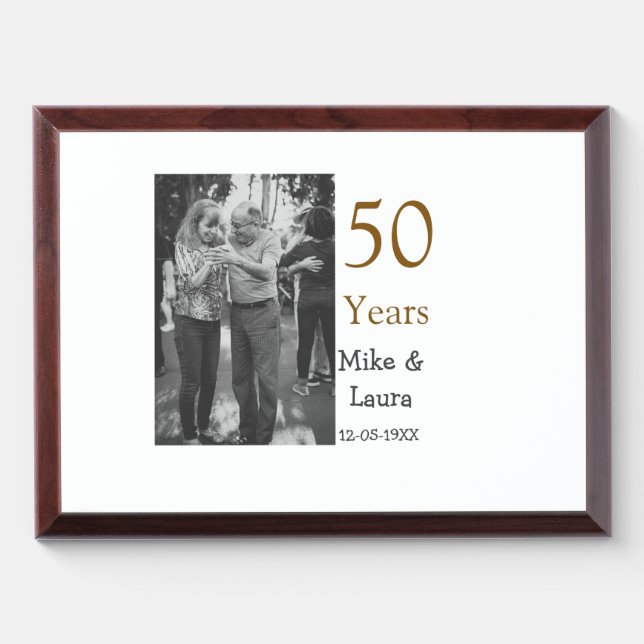 Happy 50th anniversary add couple name date weddin award plaque (Horizontal)