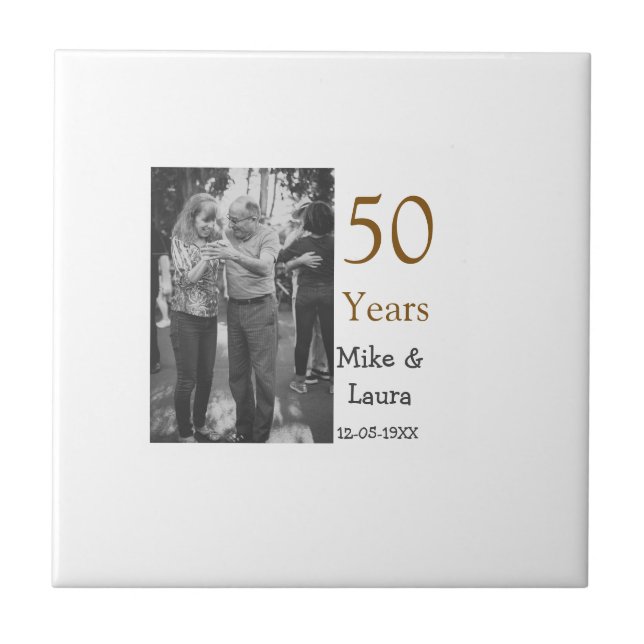 Happy 50th anniversary add couple name date weddin ceramic tile (Front)