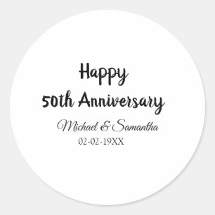 Happy 50th anniversary add couple name date weddin classic round sticker