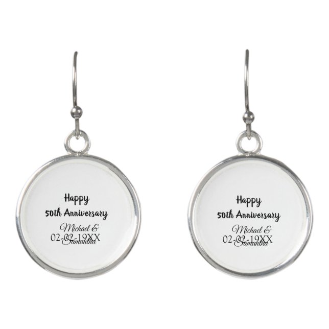 Happy 50th anniversary add couple name date weddin earrings (Front)