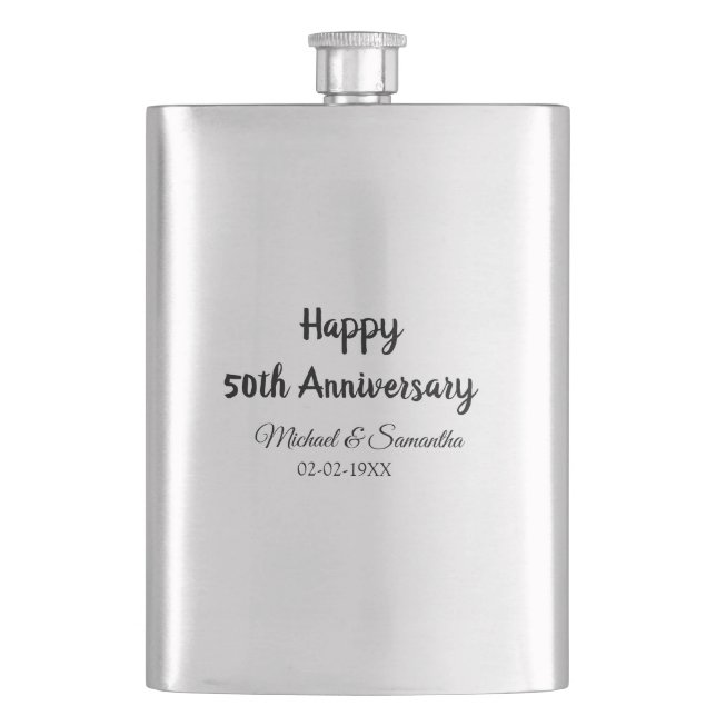 Happy 50th anniversary add couple name date weddin flask (Front)