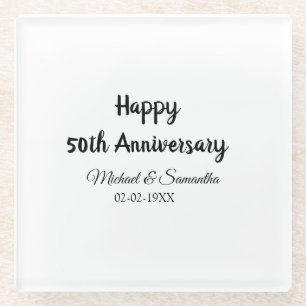 Happy 50th anniversary add couple name date weddin glass coaster