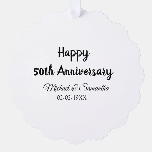 Happy 50th anniversary add couple name date weddin ornament card (Front)