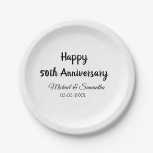 Happy 50th anniversary add couple name date weddin paper plates