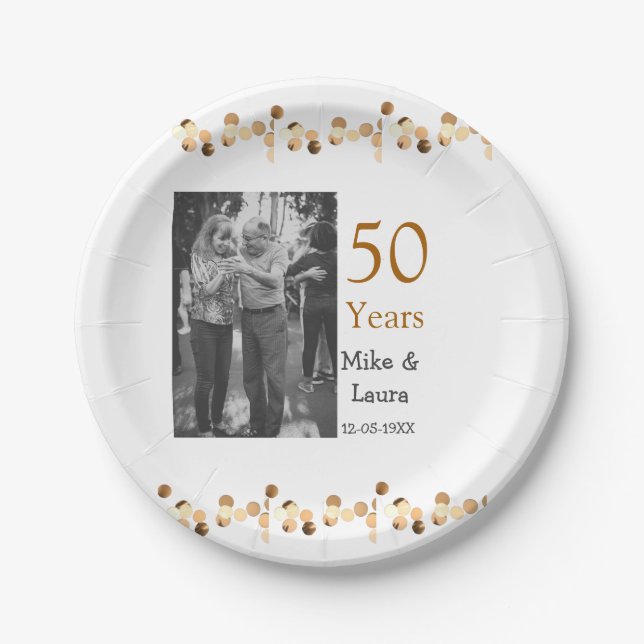 Happy 50th anniversary add couple name date weddin paper plates (Front)