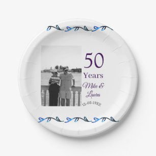 Happy 50th anniversary add couple name date weddin paper plates