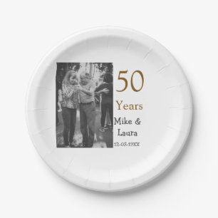 Happy 50th anniversary add couple name date weddin paper plates