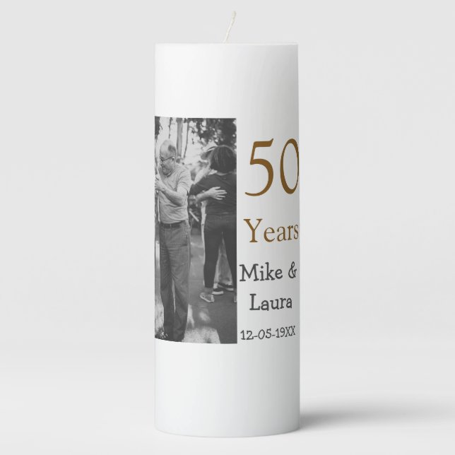 Happy 50th anniversary add couple name date weddin pillar candle (Front)