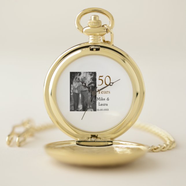 Happy 50th anniversary add couple name date weddin pocket watch (Inside)