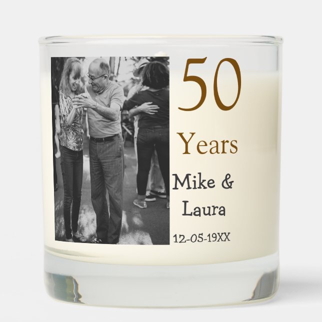Happy 50th anniversary add couple name date weddin scented candle (Front)