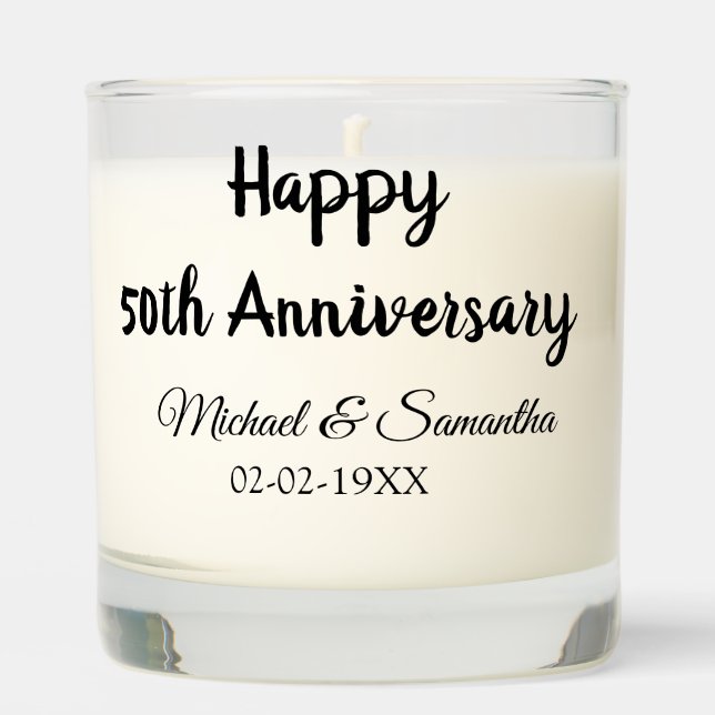 Happy 50th anniversary add couple name date weddin scented candle (Front)