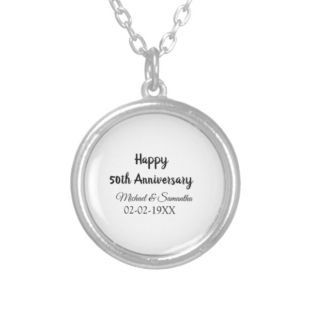 Happy 50th anniversary add couple name date weddin silver plated necklace (Front)