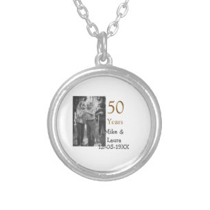 Happy 50th anniversary add couple name date weddin silver plated necklace