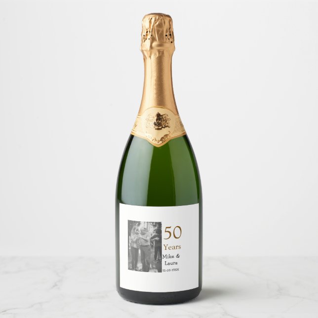 Happy 50th anniversary add couple name date weddin sparkling wine label (Front)