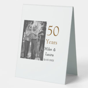 Happy 50th anniversary add couple name date weddin table tent