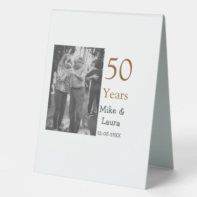 Happy 50th anniversary add couple name date weddin table tent (Front)