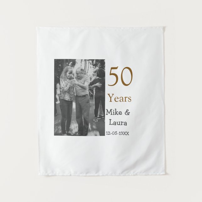 Happy 50th anniversary add couple name date weddin tapestry (Front)