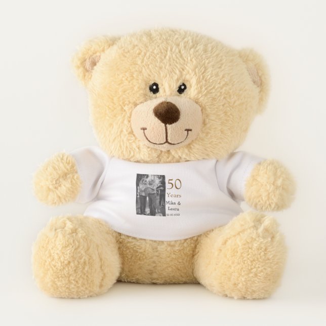 Happy 50th anniversary add couple name date weddin teddy bear (Front)