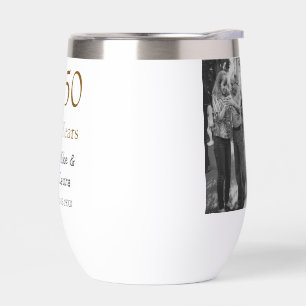 Happy 50th anniversary add couple name date weddin thermal wine tumbler
