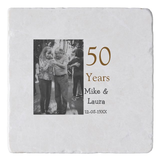 Happy 50th anniversary add couple name date weddin trivet (Front)