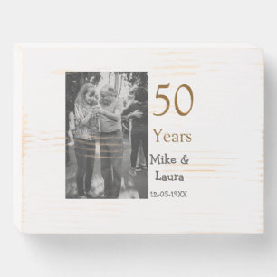 Happy 50th anniversary add couple name date weddin wooden box sign