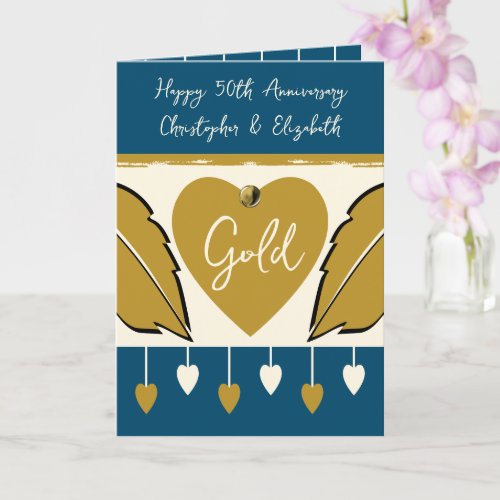 Happy 50th Anniversary add names gold blue Card