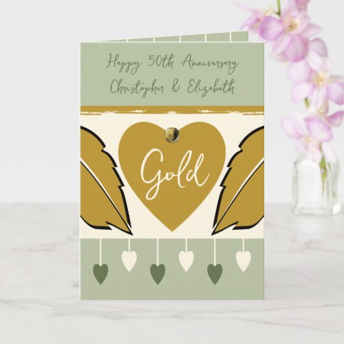 Happy 50th Anniversary add names gold green Card