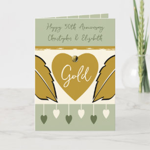 Happy 50th Anniversary add names gold green Card