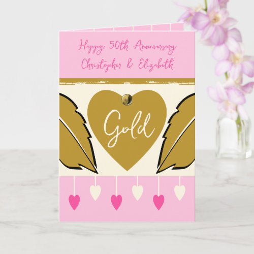Happy 50th Anniversary add names gold pink Card