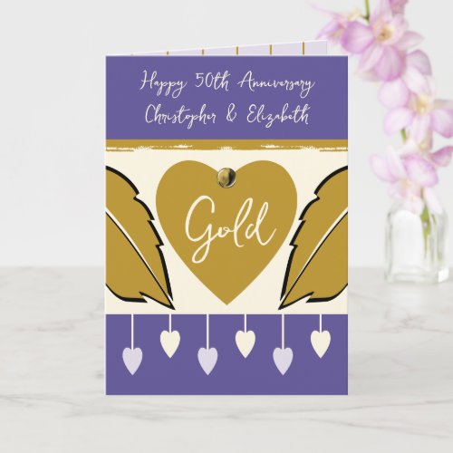 Happy 50th Anniversary add names gold purple Card