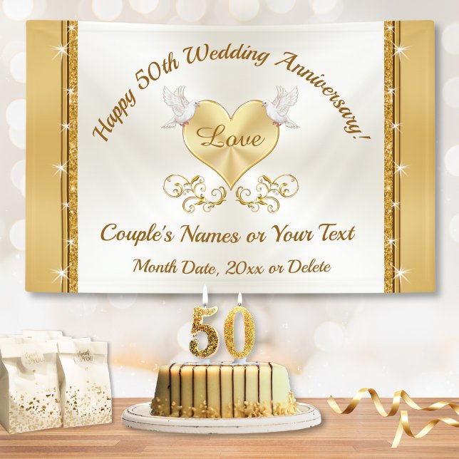 Happy 50th Anniversary Banner, Personalized Golden Banner (50th wedding anniversary banner. Golden anniversary party decorations. 50th anniversary banners. 50)