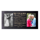 Happy 50th Anniversary Black Double Photo Frame<br><div class="desc">This stunning personalized double photo frame is the perfect keepsake to commemorate a couple's 50th wedding anniversary. Laser engraved with the happy couple's names and the date they got married, along with a list of how many descendants they have so far, this beautiful frame is suitable to hang on a...</div>