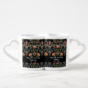 Happy 50th anniversary black floral damask coffee mug set