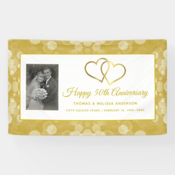 Happy 50th Anniversary Champagne Gold Hearts Banner by decor_de_vous at Zazzle
