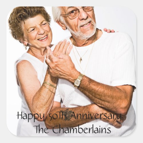 Happy 50TH Anniversary Couple name Photo Square Sticker